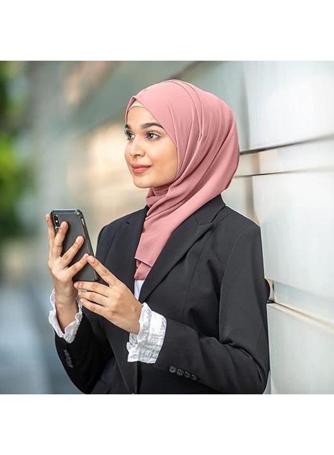 ChicAbode 2 جهاز كمبيوتر شخصي الحجاب الفوري جيرسي الحجاب للمرأة المسلمة رأس الشال خفيف الوزن طويل ناعم الحجاب شال تمديد اللون الصلب الشال لف (الأسود والوردي) - Image 5