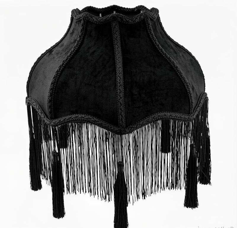 MOLLHAITY Victorian lampshade, Lampshade with tassels, diameter 30cm velvet top replacement lamp ï¼ŒBell Shape Scallop Lampshades,Floor and Bedside Lamps for Table (Black) - Image 1