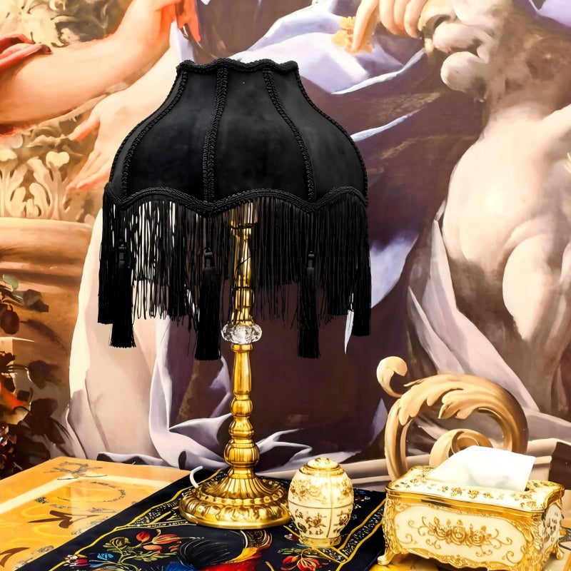 MOLLHAITY Victorian lampshade, Lampshade with tassels, diameter 30cm velvet top replacement lamp ï¼ŒBell Shape Scallop Lampshades,Floor and Bedside Lamps for Table (Black) - Image 5