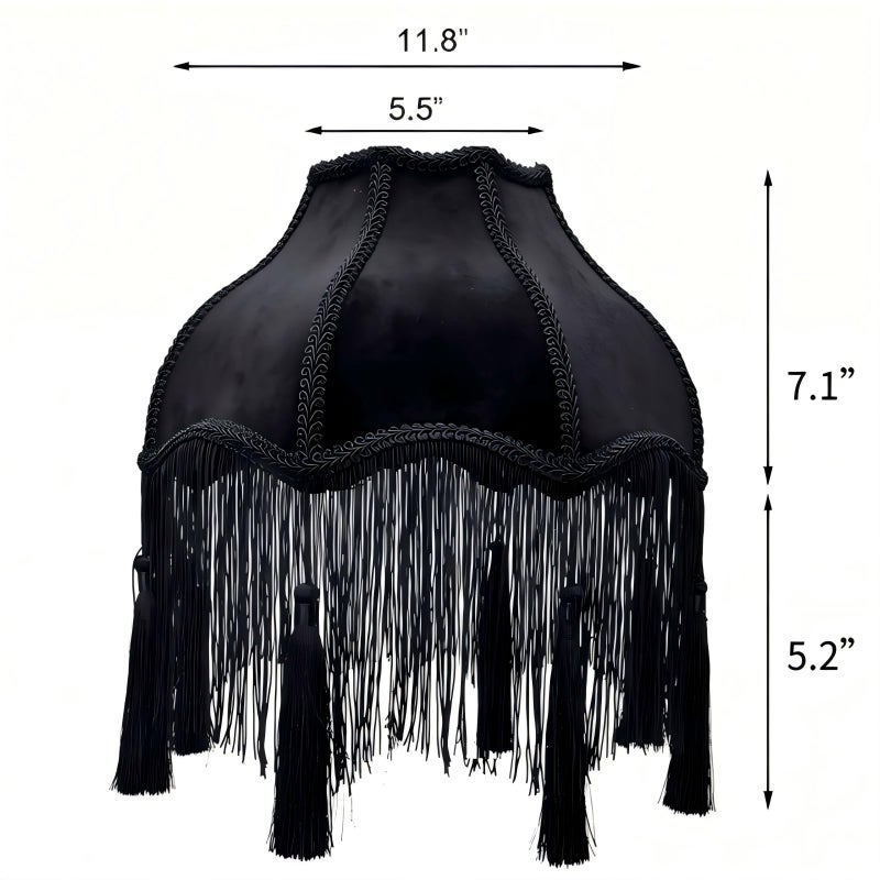 MOLLHAITY Victorian lampshade, Lampshade with tassels, diameter 30cm velvet top replacement lamp ï¼ŒBell Shape Scallop Lampshades,Floor and Bedside Lamps for Table (Black) - Image 4