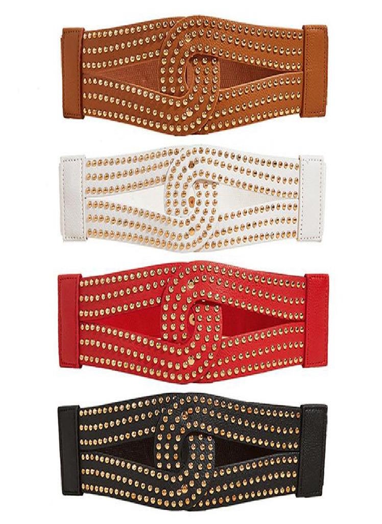 Eckek - Ladies Corset Elastic Rivet Wide Girdle Dress Suit Shirt Decoration Belts for Women - Image 1