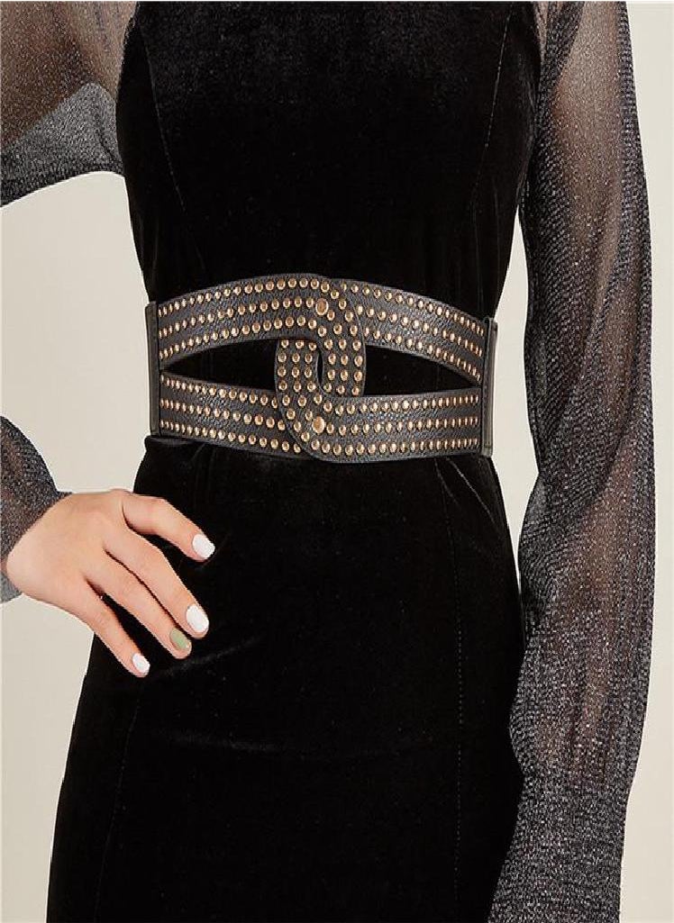 Eckek - Ladies Corset Elastic Rivet Wide Girdle Dress Suit Shirt Decoration Belts for Women - Image 1