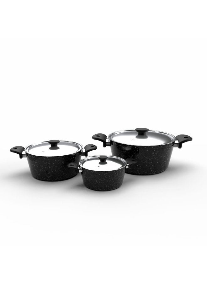 Cooking Set 6 Pieces Pot (16-20-26) Black (Suitable For Induction)