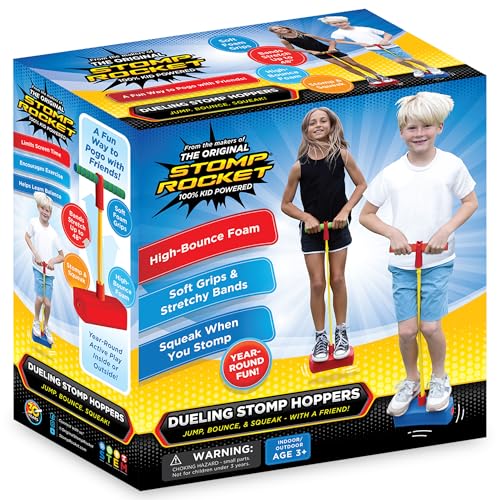 Stomp Rocket Dueling Stomp Hopper Kids Easter Basket Stuffers Jump Bounce Squeak Foam POGO Jumper for Kids Toddler Pogo Stick with Soft Grips Stretchy Bands STEM Indoor Outdoor Toys for 35 Year Olds - Image 1