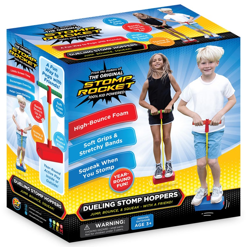 Stomp Rocket Dueling Stomp Hopper Kids Easter Basket Stuffers Jump Bounce Squeak Foam POGO Jumper for Kids Toddler Pogo Stick with Soft Grips Stretchy Bands STEM Indoor Outdoor Toys for 35 Year Olds - Image 3
