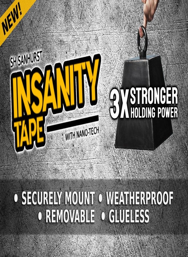 Insanity Tape Insanity Heavy Duty Double Sided Mounting Tape Reusable Non-marking Nano Gel Adhesive - Hang Photos, Posters, Doorbell Cameras - Weather Resistant - Holds Carpets, Mats and Rugs - Safe for Hardwood - Image 2