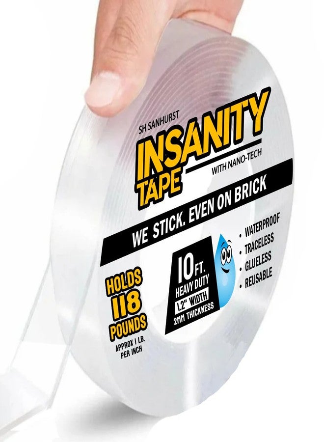 Insanity Tape Insanity Heavy Duty Double Sided Mounting Tape Reusable Non-marking Nano Gel Adhesive - Hang Photos, Posters, Doorbell Cameras - Weather Resistant - Holds Carpets, Mats and Rugs - Safe for Hardwood - Image 1