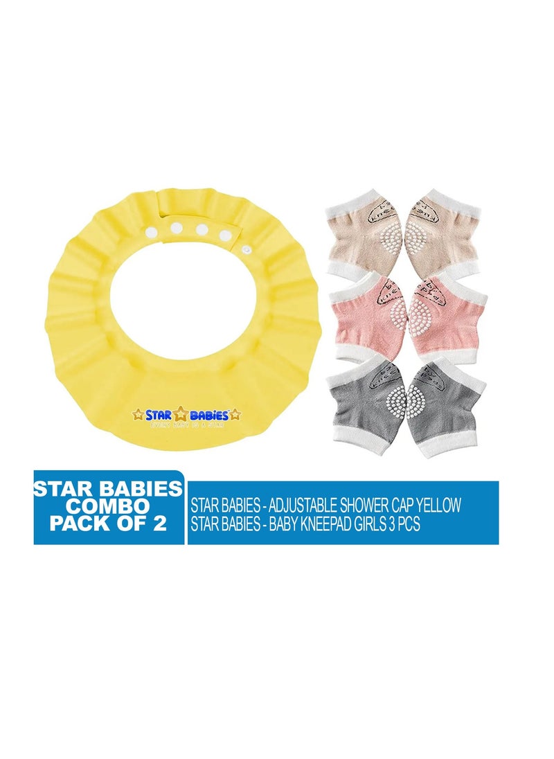 STAR BABiES Star Babies - Combo Pack of 2- Adjustable Shower Cap with Baby Girl's Kneepad (3 Pair)- Pink  - Image 2