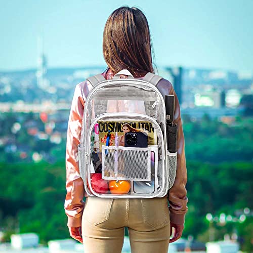 GXTVO Clear Backpack, Heavy Duty Transparent Bookbag, See Through Backpacks for Women Men - Grey - Image 2
