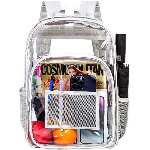 GXTVO Clear Backpack, Heavy Duty Transparent Bookbag, See Through Backpacks for Women Men - Grey - Image 1