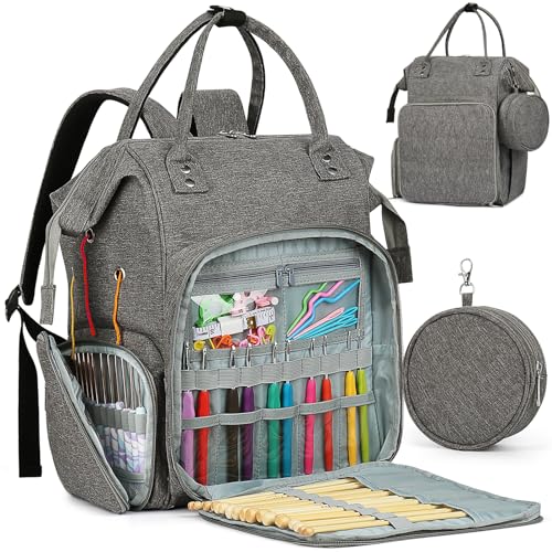 Coopay Huge Crochet Bag Travel Knitting Bag Large Capacity Yarn Storage Organizer Bags for Unfinished Project Crochet Hooks Knitting Needles Skein Yarn Great Knitting Crochet Supplies Gray - Image 1