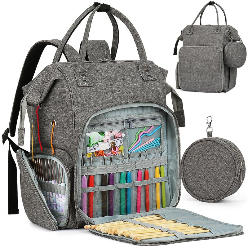 Coopay Huge Crochet Bag Travel Knitting Bag Large Capacity Yarn Storage Organizer Bags for Unfinished Project Crochet Hooks Knitting Needles Skein Yarn Great Knitting Crochet Supplies Gray - Image 2