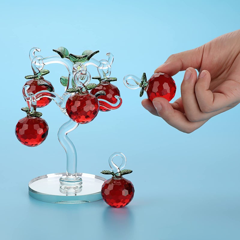 OwnMy Crystal Red Apple Tree Ornament Artificial Apple Tree Figurine Decorative Apple Tree Collectible  Glass Apple Tree Paperweight Table Decoration Centerpiece for Living Room Home Office Birthday - Image 2