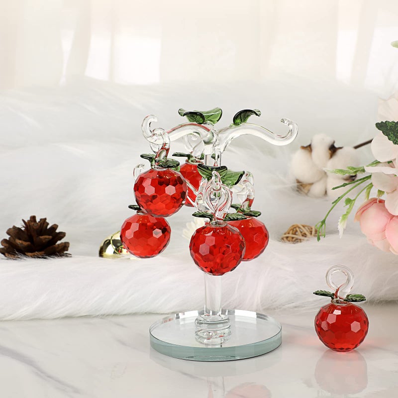 OwnMy Crystal Red Apple Tree Ornament Artificial Apple Tree Figurine Decorative Apple Tree Collectible  Glass Apple Tree Paperweight Table Decoration Centerpiece for Living Room Home Office Birthday - Image 5