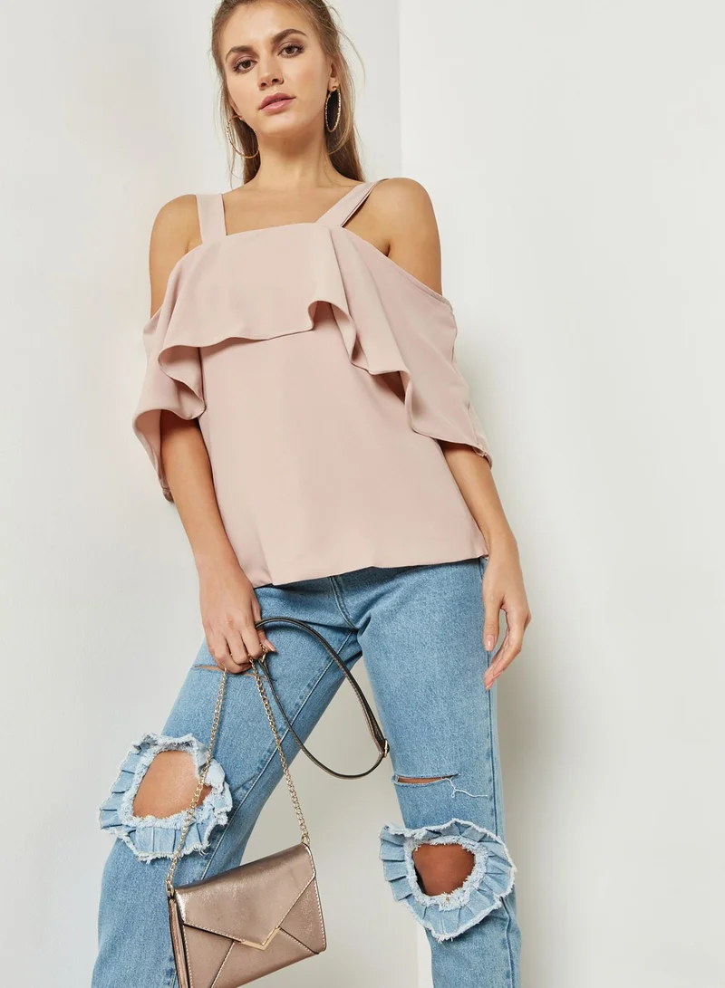 Ginger Ruffle Cold Shoulder Top