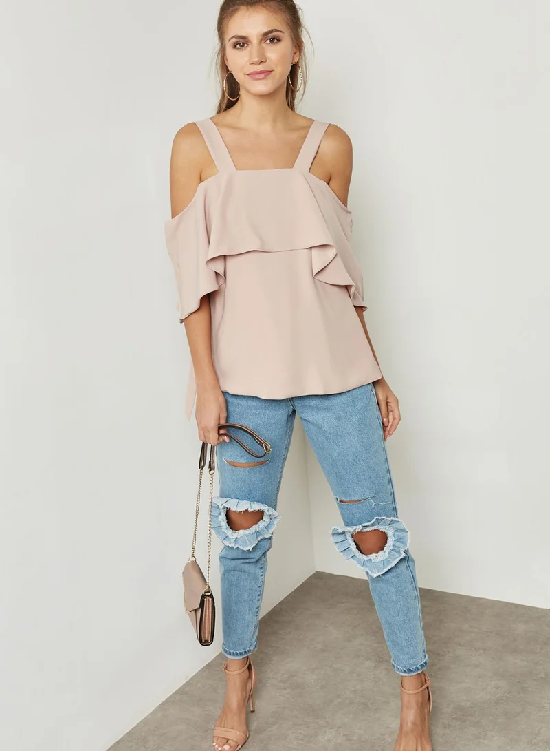 Ginger Ruffle Cold Shoulder Top