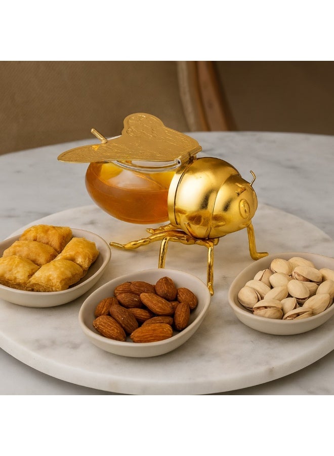 Dania Glass Sugar Bowl With Silver Metal Bee Decor Holder + Metal Spoon - Image 1