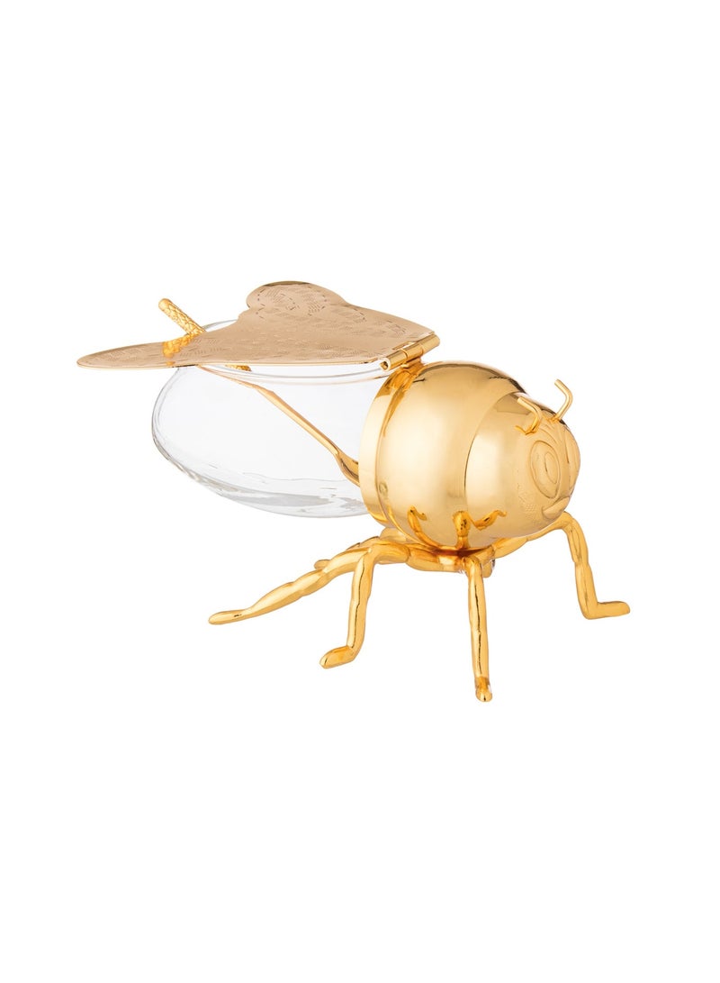 Dania Glass Sugar Bowl With Silver Metal Bee Decor Holder + Metal Spoon - Image 4