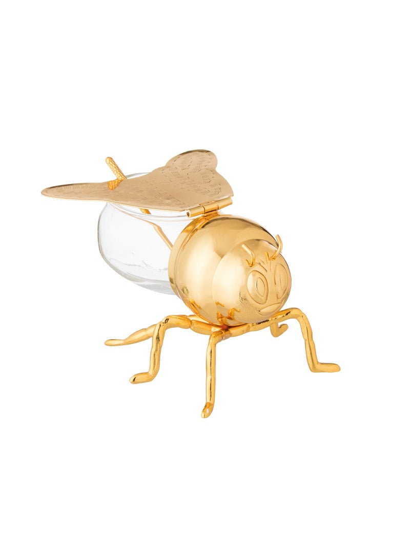 Dania Glass Sugar Bowl With Silver Metal Bee Decor Holder + Metal Spoon - Image 3