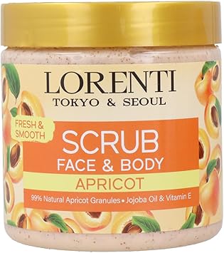 مقشر لورينتي بالمشمش 500 مل للوجه والجسم لشد البشرة وإشراقتها يدعم إنتاج الكولاجين مضاد للشيخوخة والتجاعيد