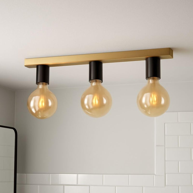 Modern 3-Light Ceiling Track Light Fixture, Black and Gold, Globe Glass Shades without Bulbs - Image 1