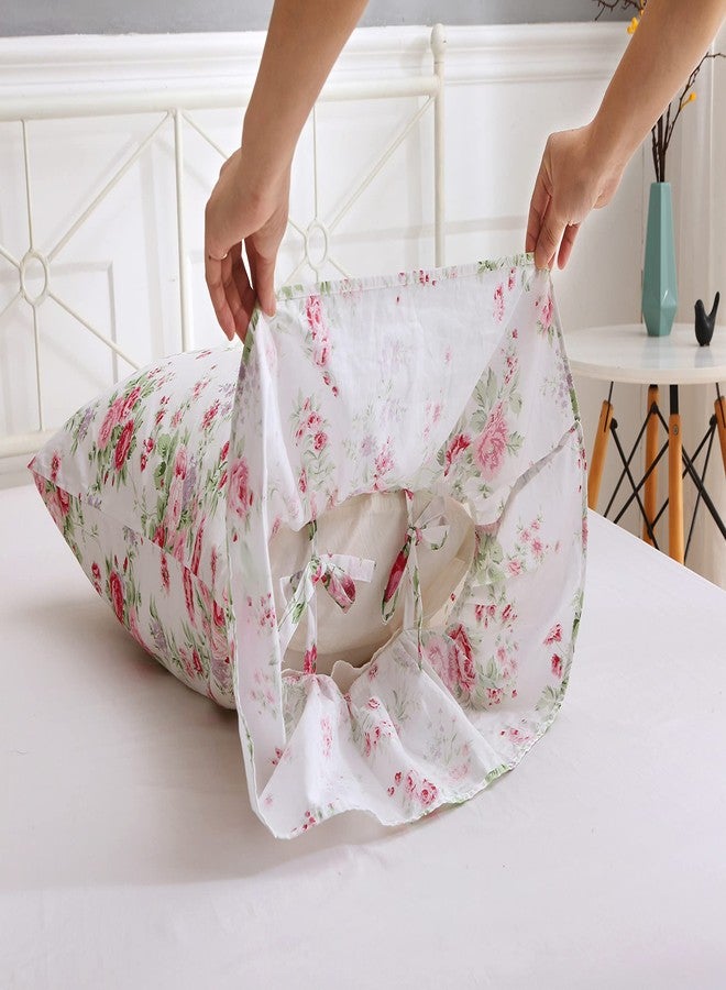 Meaning4 Rose Floral Pillowcases with Long Ruffles Vintage Cotton Pillow Shams French Country Pillow Covers Queen Size 20"X30" Farmhouse French Country 2-Pack - Image 3