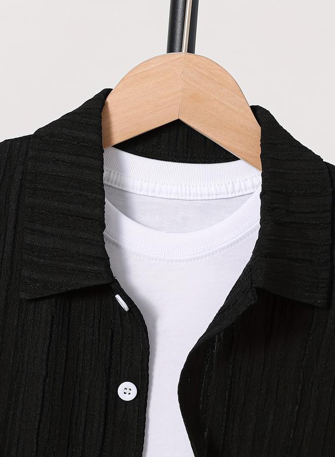 تايك تو قميص بتفاصيل بارزة الملمس مع أزرار - Image 3