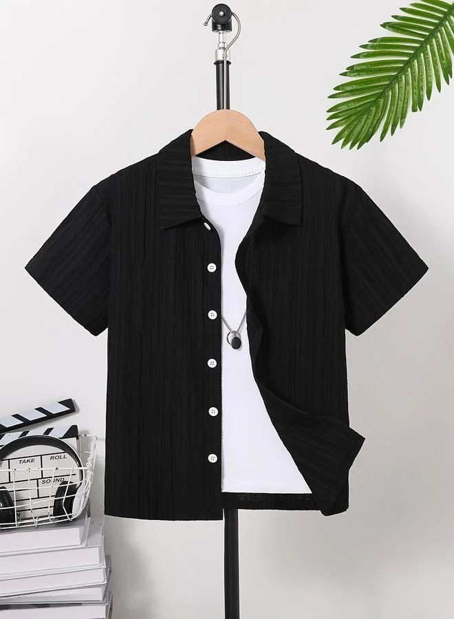 Take Two Take Two Teen Black Textured Button Front Shirt