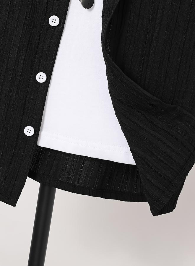 تايك تو قميص بتفاصيل بارزة الملمس مع أزرار - Image 5