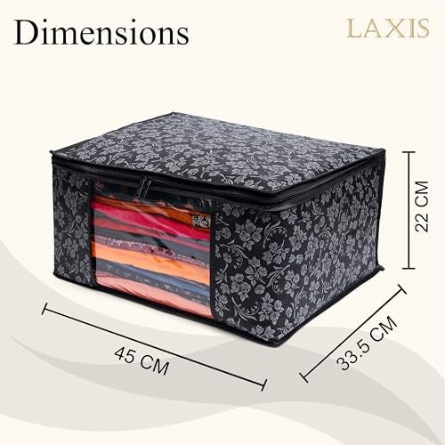 LAXIS® Saree Covers With Zip Non-Woven Printed Saree Cover/Saree Organizer For Wardrobe/Cloth Storage With Transparent Window/Saree Bags Storage/Clothes Organizer (Black- Pack of 6) - Image 3