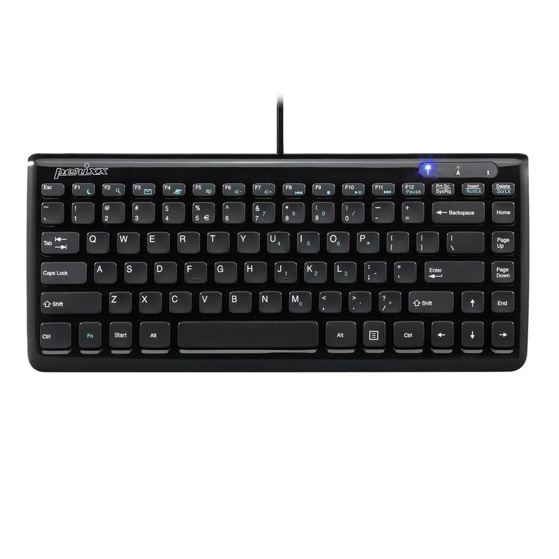 Perixx PERIBOARD-407B US, Wired USB Mini Keyboard with 11 Hot Keys - Glossy Black - US English Layout - Image 1