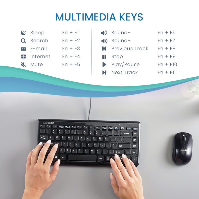 Perixx PERIBOARD-407B US, Wired USB Mini Keyboard with 11 Hot Keys - Glossy Black - US English Layout - Image 4