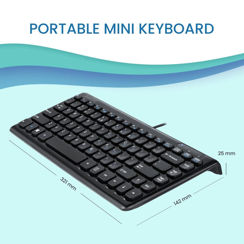 Perixx PERIBOARD-407B US, Wired USB Mini Keyboard with 11 Hot Keys - Glossy Black - US English Layout - Image 2