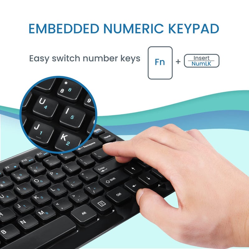 Perixx PERIBOARD-407B US, Wired USB Mini Keyboard with 11 Hot Keys - Glossy Black - US English Layout - Image 5