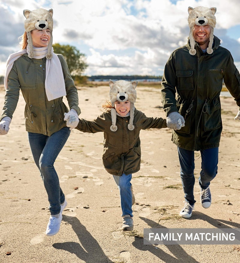 Puzzled DolliBu Gray Wolf Plush Hat - Wolf Stuffed Animal Winter Hat, Cute Wolf Hat with Cozy Fleece, Warm Fluffy Beanie, Adults, Teens, and Kids Winter Hat With Ear Flaps for Halloween or Cosplay - One Size - Image 5