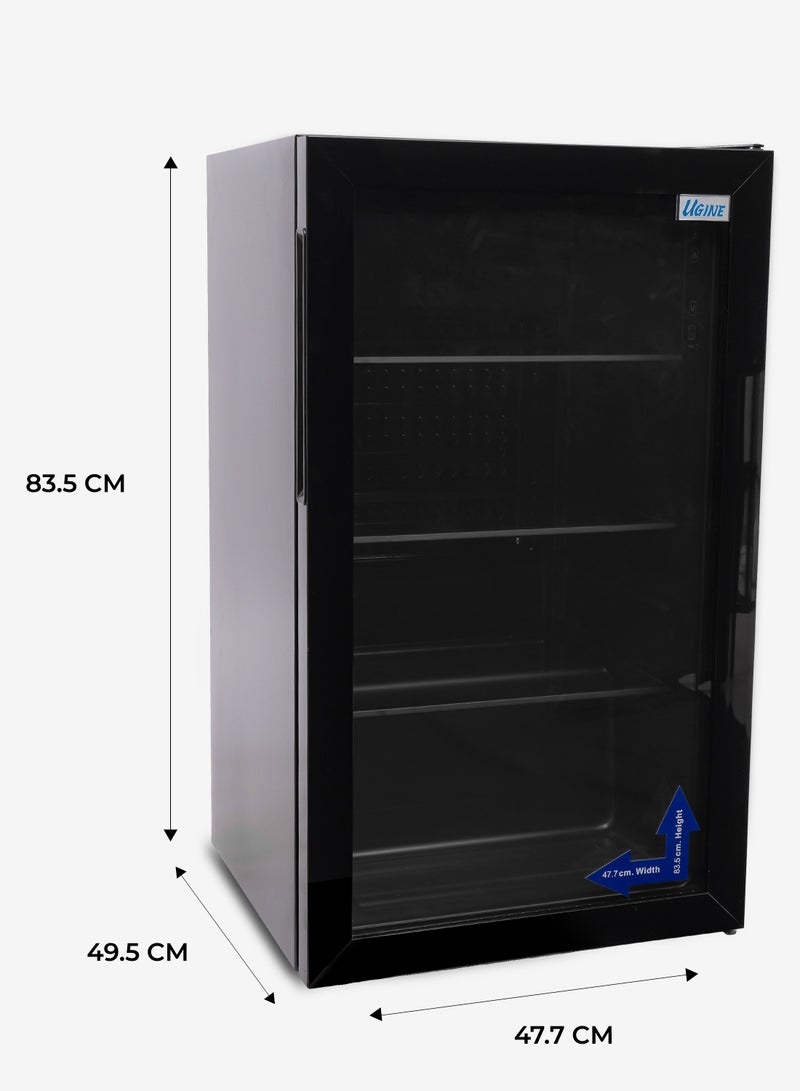 Ugine Refrigerator 94 L, 3.3 Cu.Ft, Single Door, electronic control, Black glass - UR1DGK94