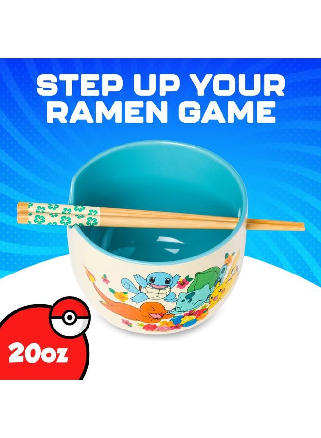 Silver Buffalo Pokemon Floral Starters Boxed 20oz. Ceramic Ramen Bowl with Chopsticks - Image 2