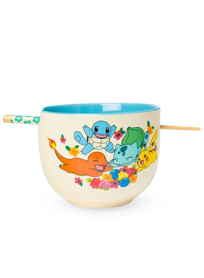 Silver Buffalo Pokemon Floral Starters Boxed 20oz. Ceramic Ramen Bowl with Chopsticks - Image 1