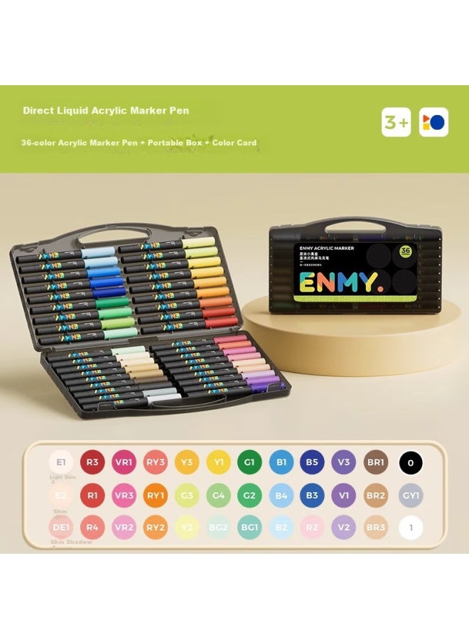 Enmi Small Black Box Direct Liquid 36 Colors Acrylic Marker Pen Non-transparent Color Stackable Color Pen Art Special Soft Head Primary School Students Painting Pen Watercolor Pen Children's Pen Core - Image 2