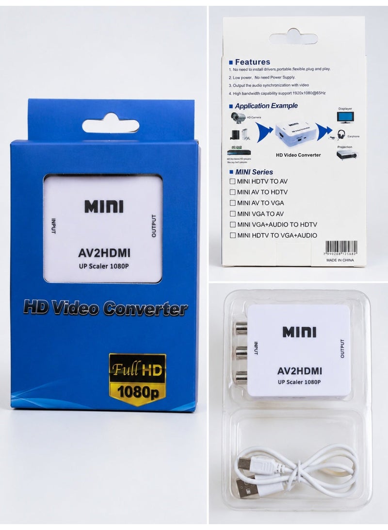 محول AV إلى HDMI بدقة 1080P (من RCA/CVBS المركب إلى HDMI) مع كابل طاقة USB | جهاز رفع دقة الفيديو والصوت AV2HDMI لأجهزة التلفزيون، والشاشات، وأجهزة العرض (البروجيكتور)، ومشغلات DVD وVHS، وأجهزة PS2 وPS3 - Image 3