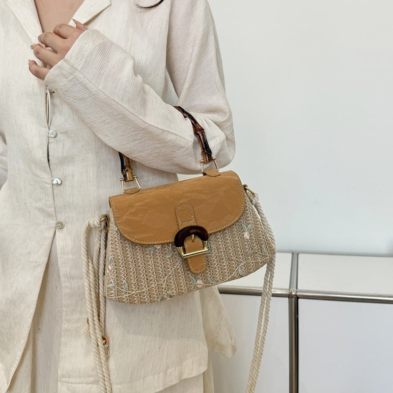 Light Retro New Chinese Style Women'S Bag Straw Woven Bag Single Shoulder Crossbody Bag Embroidered Woven Bag Advanced Niche Bamboo Handbag - Image 3