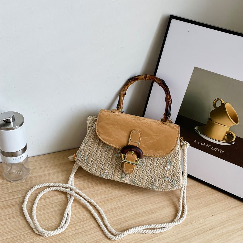 Light Retro New Chinese Style Women'S Bag Straw Woven Bag Single Shoulder Crossbody Bag Embroidered Woven Bag Advanced Niche Bamboo Handbag - Image 2