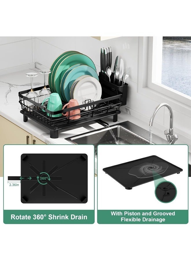 Reelyo Stainless Steel Dish Drying Rack for Kitchen Counter with Horizontal Automatic Drainage System, Rust Proof Extendable Drain Spout, Large Capacity Storage with Utensil Holder, Knife Slots, Chopstick Organizer, Bowl Rack, Silverware Caddy, Multifunctional Sink Organization Essentials for Home Kitchen and Apartment (Black) - Image 5