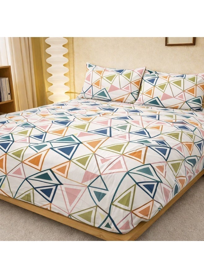 snooze Fitted bed sheet set 3pcs, double size + 2 Free Pillowcases, Trigo design - Image 3