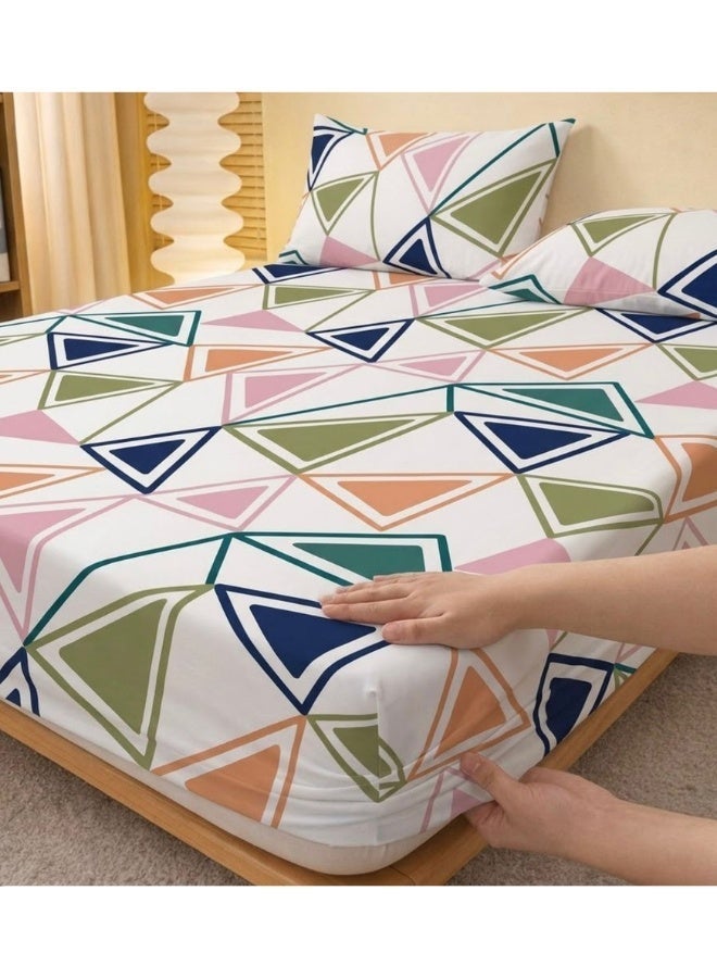 snooze Fitted bed sheet set 3pcs, double size + 2 Free Pillowcases, Trigo design - Image 2