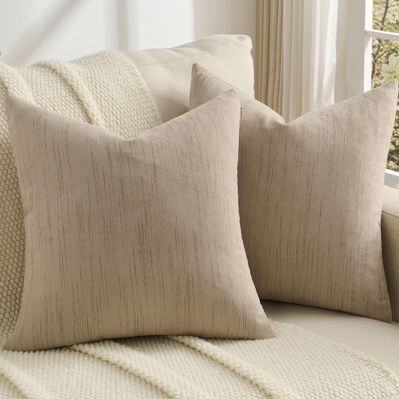 FUTEI Pack of 2 Solid Chenille Throw Pillow Covers 18x18 Inch Soft Meteor Dotting Textured Decorative Cushion Cases Modern Farmhouse Accent for Couch Living Room Khaki - Image 2