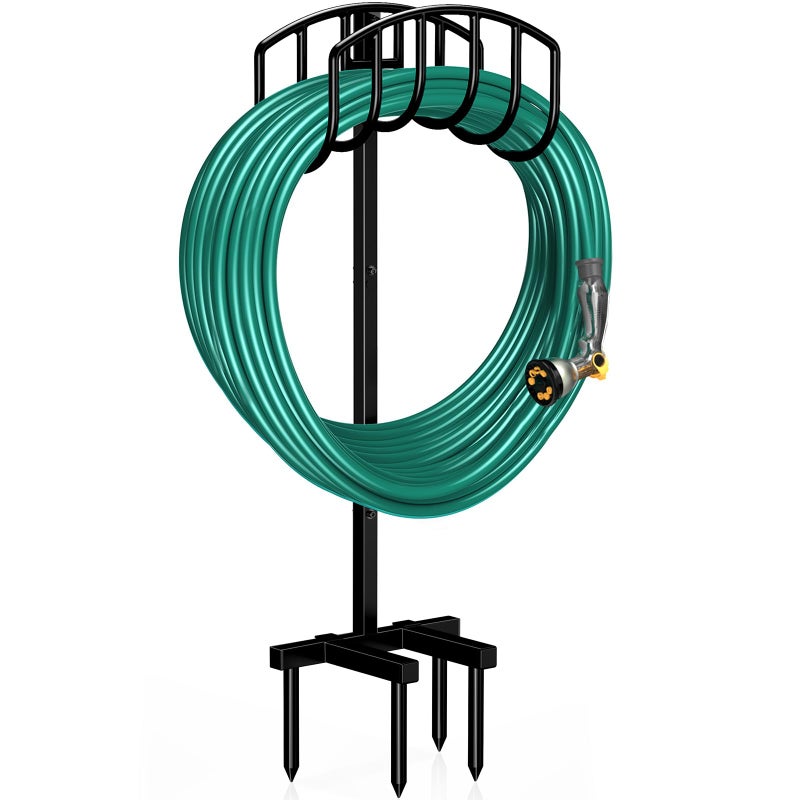 Winpull Garden Hose Holder Detachable Heavy Duty Metal Water Hose Hanger, Freestanding Hose Storage Stand Rack for Outside (Black) - Image 1