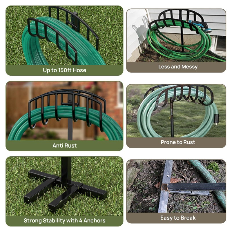 Winpull Garden Hose Holder Detachable Heavy Duty Metal Water Hose Hanger, Freestanding Hose Storage Stand Rack for Outside (Black) - Image 4
