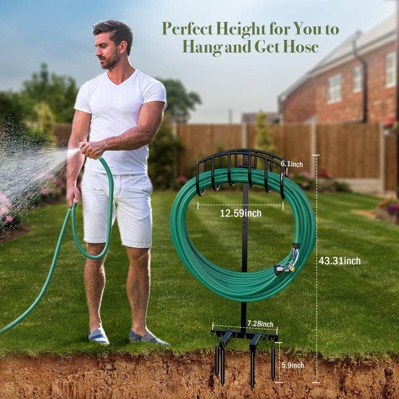 Winpull Garden Hose Holder Detachable Heavy Duty Metal Water Hose Hanger, Freestanding Hose Storage Stand Rack for Outside (Black) - Image 3