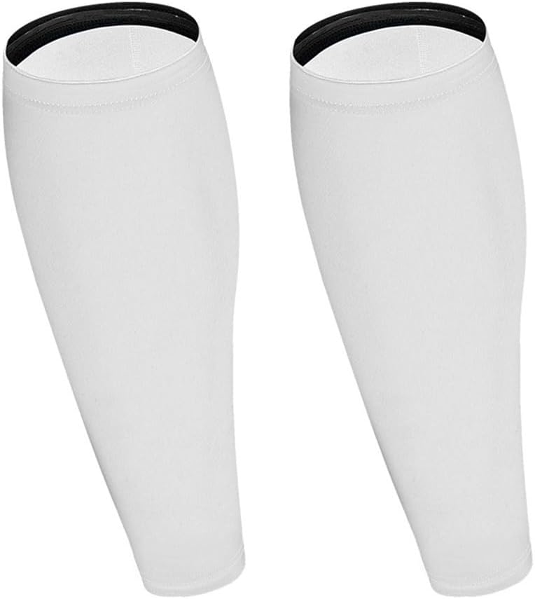 Lightweight Breathable Leg Sleeves Moisture Wicking Calf Support For Running Basketball Cycling Fitness XL White - Image 1